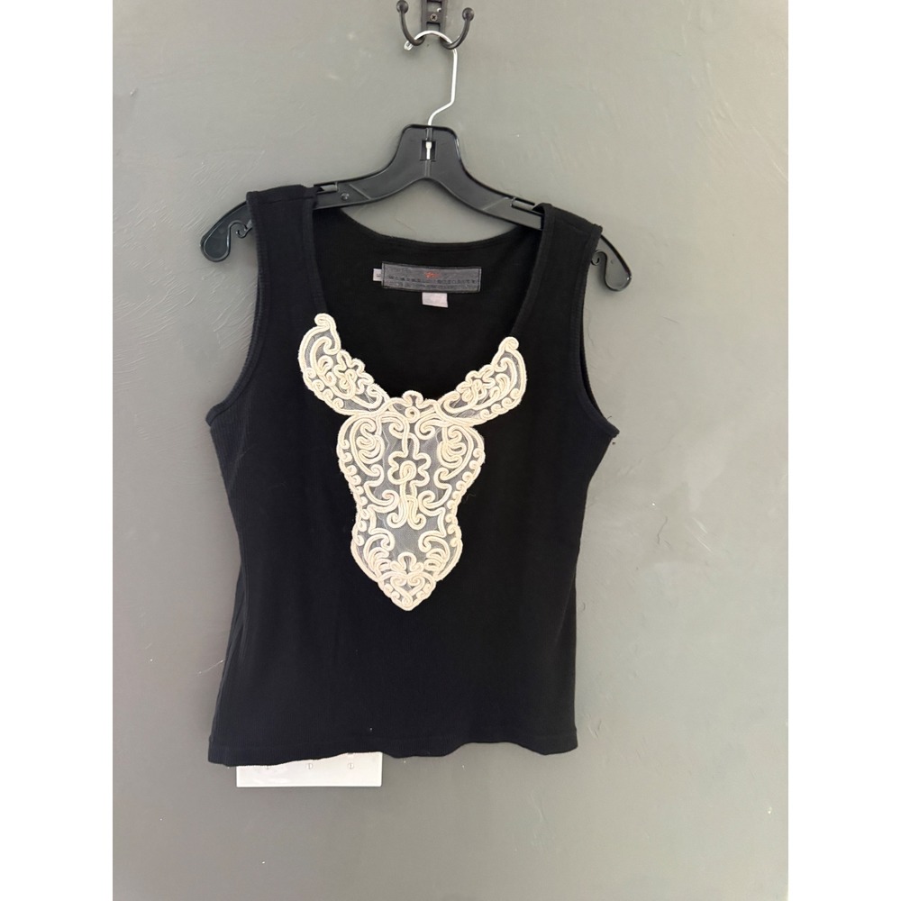 Wearable Integrity Black Grunge Cotton Tank Top Lace Applique Size 3 Womens M